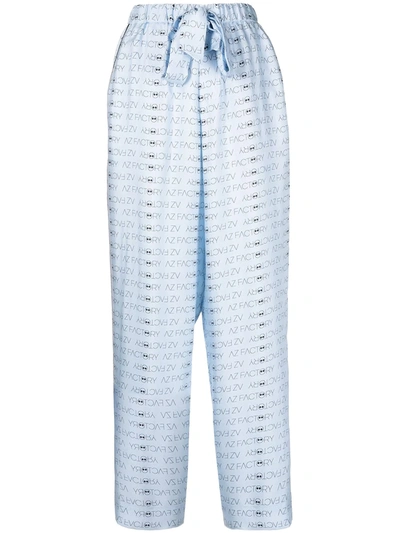 Az Factory Pijama Look But Don't Touch Printed Silk-twill Wide-leg Trousers In Blue