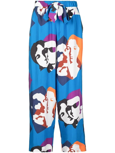 Az Factory Pijama The Kiss Printed Silk-twill Wide-leg Trousers In Blue