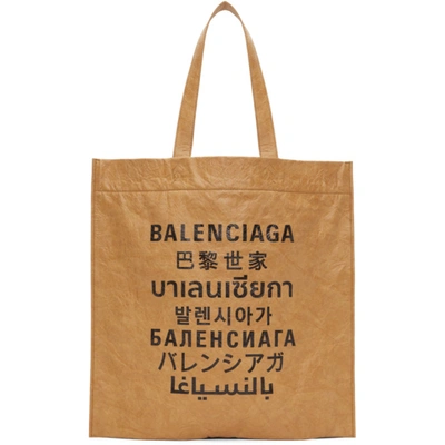 Balenciaga Shopper Shoulder Sand Tote Medium With Logo Print