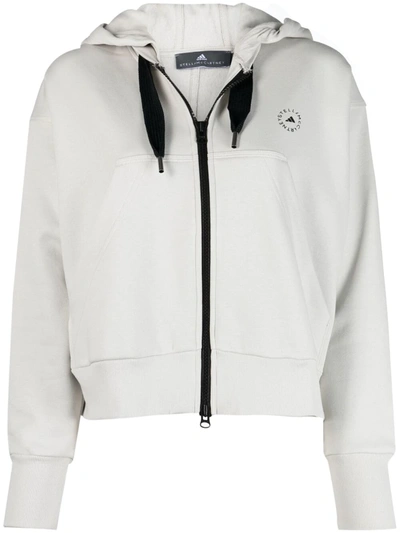 Adidas By Stella Mccartney Oversized Cropped Drawstring Hoodie In White