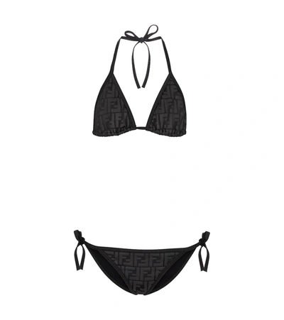 Fendi Embossed Triangle Halterneck Bikini In Black