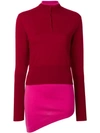 Jw Anderson J.w.anderson Woman Asymmetric Layered Two-tone Wool-blend Turtleneck Sweater Crimson In Red,pink