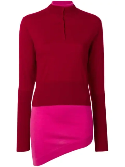 Jw Anderson J.w.anderson Woman Asymmetric Layered Two-tone Wool-blend Turtleneck Sweater Crimson In Red,pink