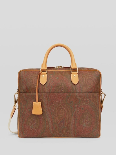 Etro Paisley Briefcase With Crossbody Strap In Brown