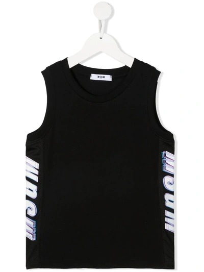 Msgm Teen Logo-print Cotton Tank Top In Black