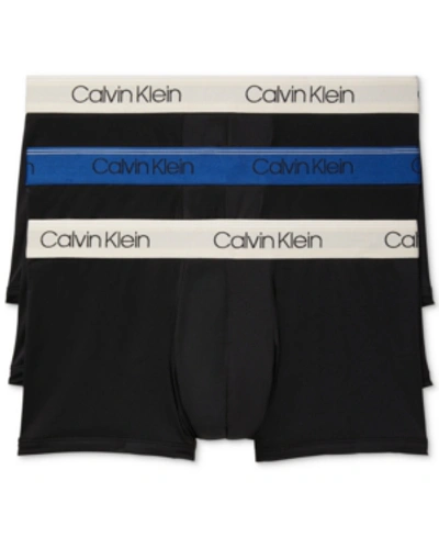 Calvin Klein Microfiber Stretch Wicking Low Rise Trunks, Pack Of 3 In Black/blue