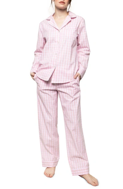 Petite Plume Gingham Cotton Pyjama Set In Pink