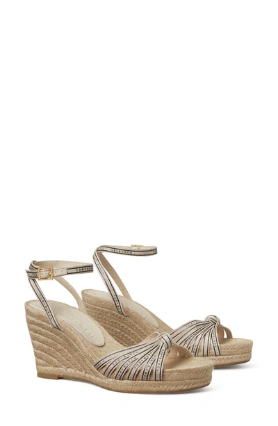 Tory Burch Tory Ribbon Wedge Espadrille In New Cream/ Perfect Black