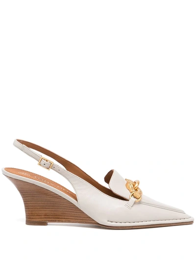 Tory Burch Jessa Pointy-toe Slingback Wedge In Feather White