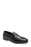 Johnston & Murphy Linford Apron Toe Loafer In Black Leather