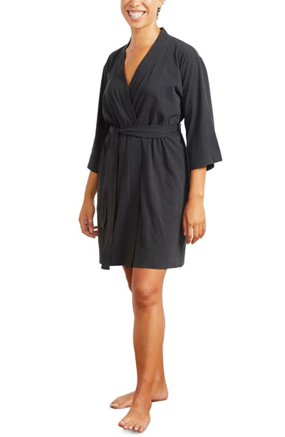 Coyuchi Solstice Organic Cotton Jersey Robe In Deep Graphite