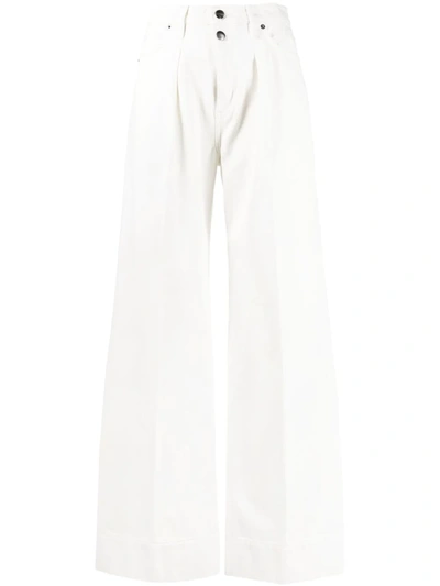 Frame Mosaic High-rise Pleated Wide-leg Jeans In White