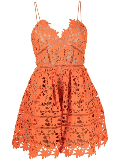 Self-portrait Azaelea Neon Guipure Lace Mini Dress In Orange | ModeSens