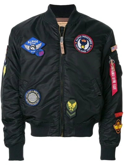 Alpha Industries Ma-1 Vf Slim Bomber Jacket W/ Patches In Black