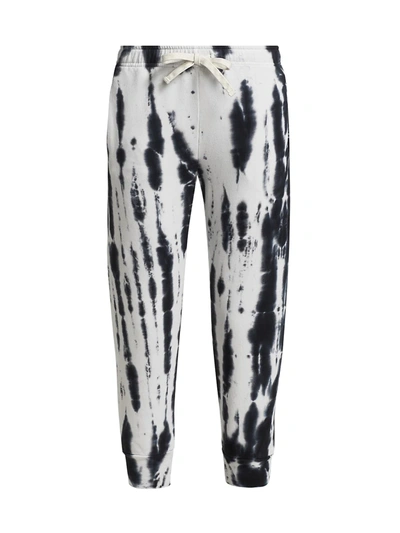 Monrow Supersoft Fleece Painter Tie Dye Cropped Relaxed Sweatpants In Faded Black