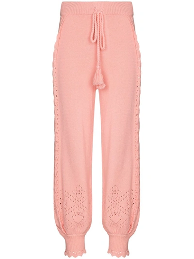 Loveshackfancy Nyla Scalloped Pointelle-knit Cotton Track Pants In Pink