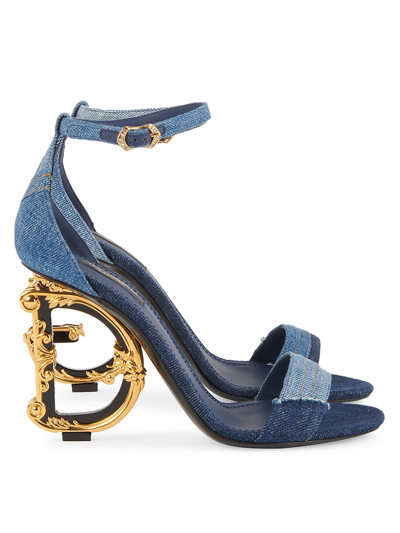 Dolce & Gabbana Sculpted-heel Patchwork Denim Sandals In Blue