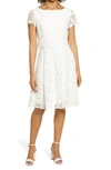 Shani Bateau-neck Short-sleeve Fit-&-flare Popover Lace Dress In Ivory