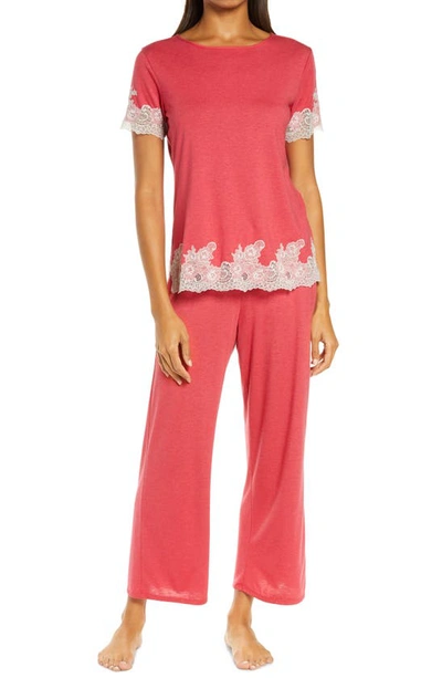 Natori Luxe Shangri-la Pajamas In Ht. Brocade Red