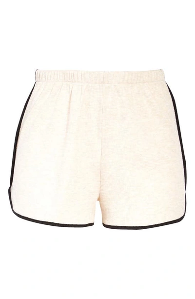 All In Favor Contrast Trim Baby Rib Shorts In Oatmeal-black