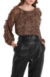 1.state Cold Shoulder Ruffle Sleeve Blouse In Leopard Muses