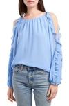 1.state Cold Shoulder Ruffle Sleeve Blouse In Oasis Blue