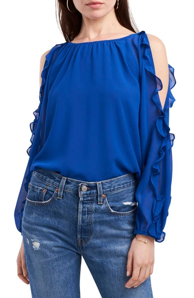 1.state Cold Shoulder Ruffle Sleeve Blouse In Cobalt Sea