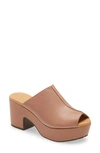 Chocolat Blu Platform Slide Sandal In Camel Leather