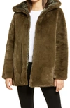 Save The Duck Waterproof Reversible Hooded Faux Fur Coat In Bark Green/ 1988