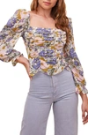 Astr Tonina Puff Sleeve Top In Off White Retro Floral