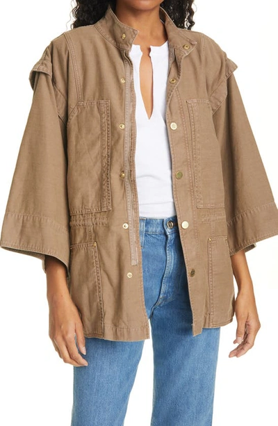 Frame Twisted Bell Sleeve Utility Jacket In Washed Desert