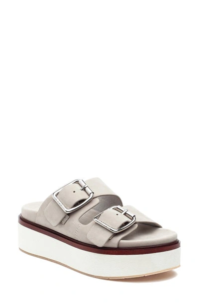 Jslides Bowie Nubuck Dual-buckle Slide Sandals In Light Grey Nubuck