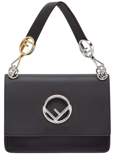 Fendi Kan I Calfskin Leather Shoulder Bag - Black