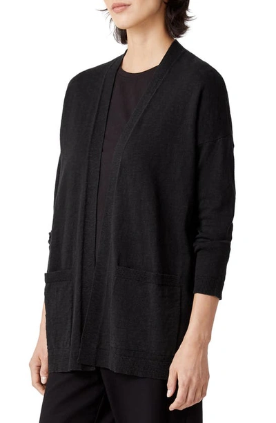 Eileen Fisher Organic Linen & Organic Cotton Cardigan In Black