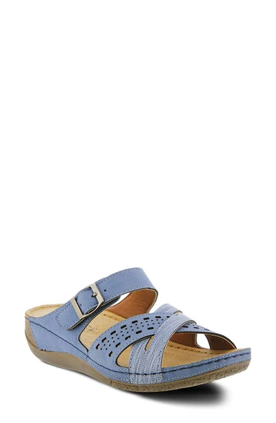 Flexus By Spring Step Denia Slide Sandal In Blue Leather