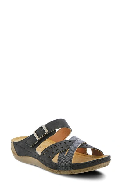 Flexus By Spring Step Denia Slide Sandal In Black Leather