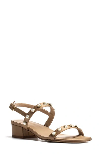 Jon Josef Sawyer Imitation Pearl Sandal In Sand Satin