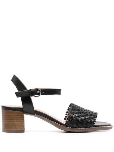 Geox Woven Leather Ankle-strap Sandals In Black