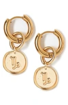 Tess + Tricia Zodiac Drop Huggie Hoop Earrings In Gold - Capricorn