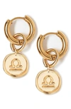Tess + Tricia Zodiac Drop Huggie Hoop Earrings In Gold - Libra