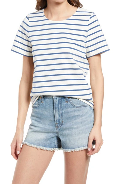 Madewell Atmore Stripe Luxe Boxy Crop T-shirt In Dark Mediterranean