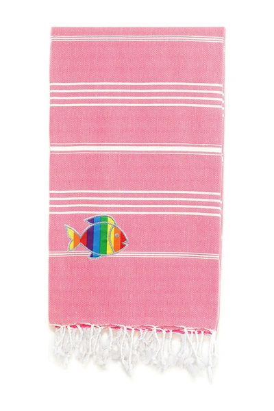 Linum Home 100% Turkish Cotton Lucky Sparkling Rainbow Fish Pestemal Beach Towel Bedding In Pretty Pink