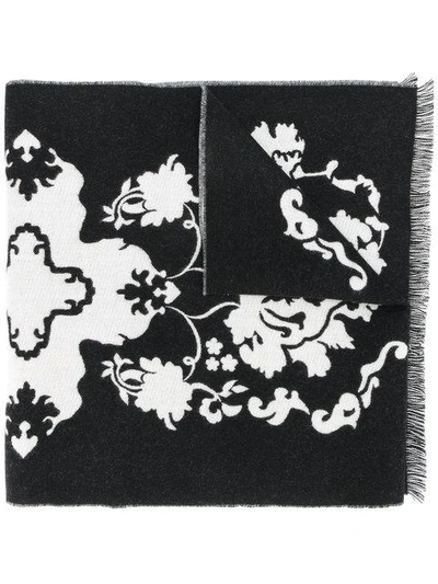 Alexander Mcqueen Baroque-skull-motif Wool Scarf In Black,white