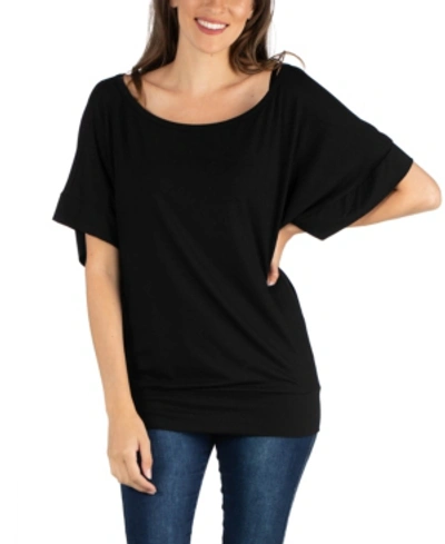 24seven Comfort Apparel Women's Loose Fit Dolman Top With Wide Sleeves In Black