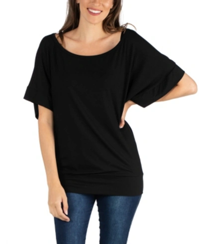 24seven Comfort Apparel Women's Loose Fit Dolman Top With Wide Sleeves In Navy