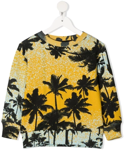 Molo Kids' Palm-print Cotton Sweatshirt In Yellow