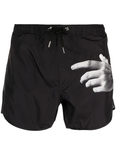 Neil Barrett 'the Other Hand Series' Swim Shorts In Black