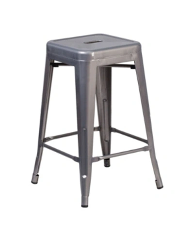Clickhere2shop Offex 24" High Backless Clear Coated Metal Indoor Bar Stool With Square Seat In Multi