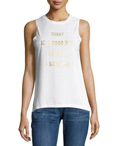 David Lerner Good Day Graphic Muscle Tee In White