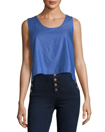 Glamorous Open-back Chambray Blouse In Blue